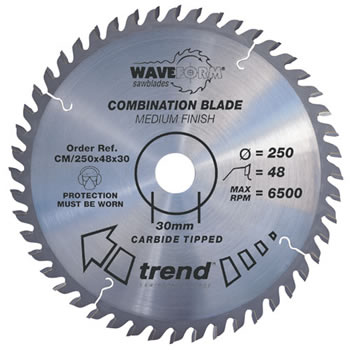 Trend Waveform 250mm x 48 Tooth x 30mm Combination TCT Blade
