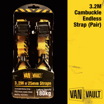 Van Vault 3.2m x 25mm Cambuckle Endless Strap (pair)  inch J Hooks inch 