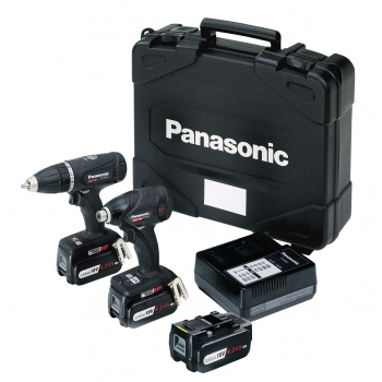 Panasonic EYC200LS3T Dual Voltage Combi Drill/Impact Driver Twinpack - Black Edition (3 x 18V 4.2Ah Li-ion Batteries)
