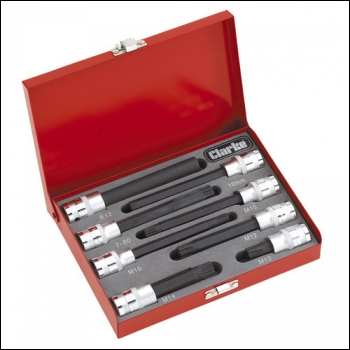 Clarke PRO185 8pce ? inch  Drive Ribe, Spline & TX Star Bit Set