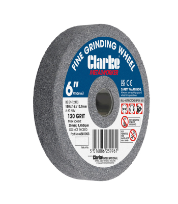 Clarke 6" (150mm) Fine 120 Grit Grinding Wheel 150mm x 16, 12.7mm Bore - Code 6501053