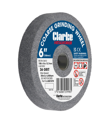 Clarke 6" (150mm) Coarse 36 Grit Grinding Wheel 150mm x 16mm, 12.7mm Bore - Code 6501070