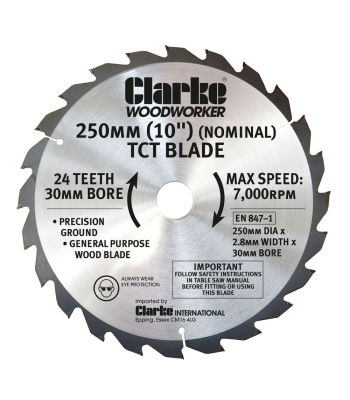 Clarke Replacement Blade for CTS18 - 250mm x 24T - 30mm Bore - Code 6501073