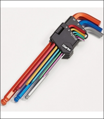 Clarke PRO344 9 Piece Colour Coded Extra-Long Ball End Metric Hex Key Set