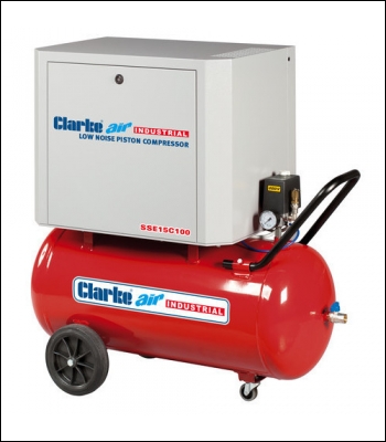 Clarke SSE15C100 3hp 100Ltr Low Noise Reciprocating Air Compressor