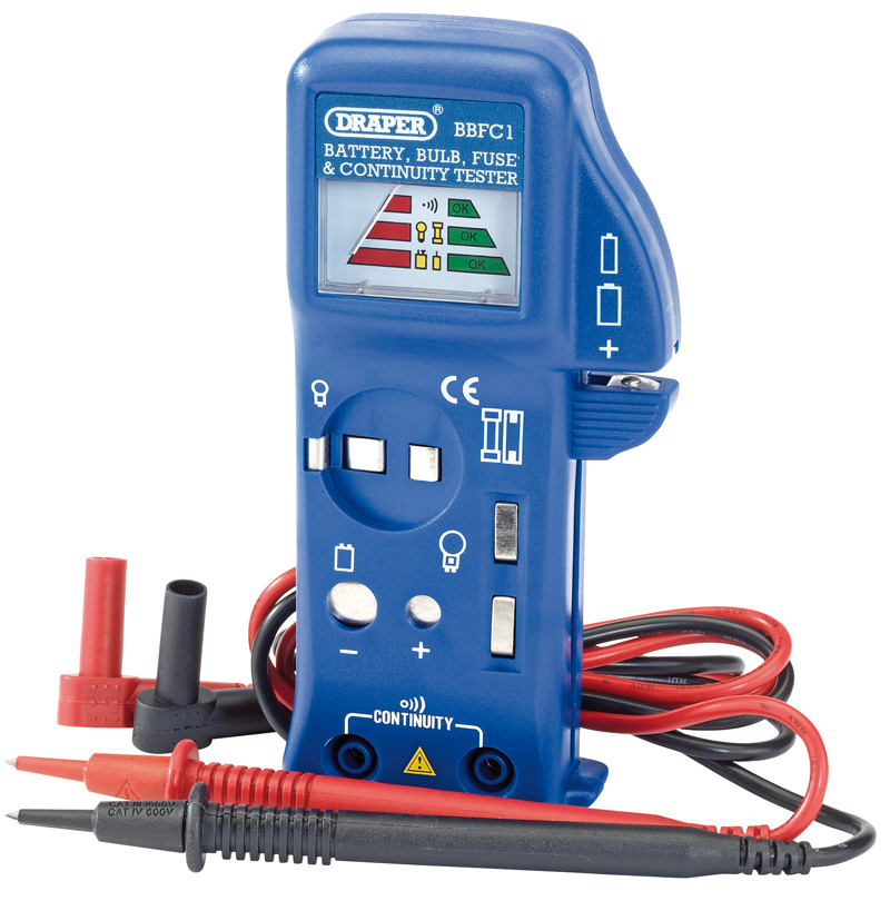 DRAPER Battery Bulb Fuse and Continuity Tester Pack Qty 1 Code