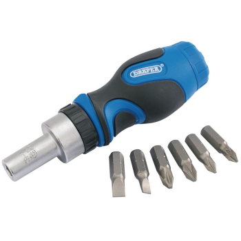 Draper 865/7 Stubby Ratchet Screwdriver and Bit Set (7 Piece) - Code: 01050 - Pack Qty 1