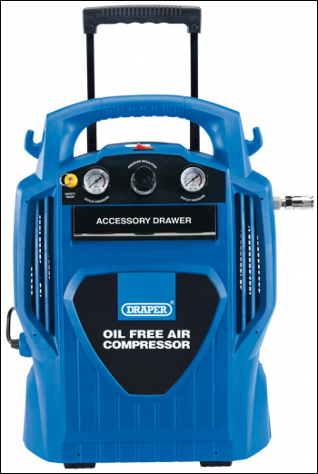 DRAPER Suitcase Style Oil-Free Air Compressor, 6L, 1.2kW - Pack Qty 1 - Code: 02116