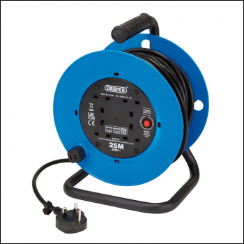 Draper DCR2513ID 230V Four Socket Industrial Cable Reel, 25m - Code: 02121 - Pack Qty 1
