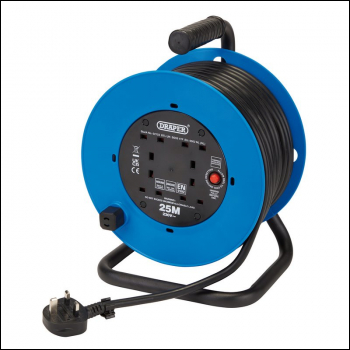Draper DCR25HDA 230V Heavy Duty Industrial Four Socket Cable Reel, 25m - Code: 02122 - Pack Qty 1