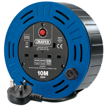 Draper DCR1010D 230V Twin Socket Cable Reel, 10m - Code: 02126 - Pack Qty 1