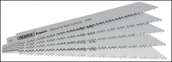 DRAPER Expert 250mm 6tpi Bi-Metal Reciprocating Saw Blades for Wood and Nail Cutting - Pack of 5 - Pack Qty 1 - Code: 02301