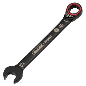 Draper 8241RMM/BK Draper Expert HI-TORQ®  Metric Reversible Ratchet Combination Spanner, 15mm, Black - Code: 03905 - Pack Qty 1
