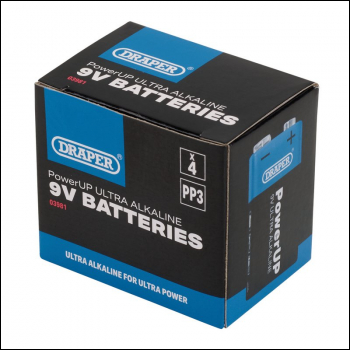 Draper BATT/PP3/9V/4 Draper PowerUP Ultra Alkaline 9V Batteries (Pack of 4) - Code: 03981 - Pack Qty 1