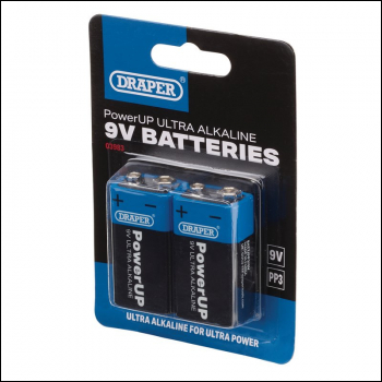 Draper BATT/PP3/9V/2 Draper PowerUP Ultra Alkaline 9V Batteries (Pack of 2) - Code: 03983 - Pack Qty 1
