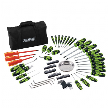 Draper 864/100/G Screwdriver and Bit Set with Soft Storage Bag, Green (100 Piece) - Code: 03991 - Pack Qty 1