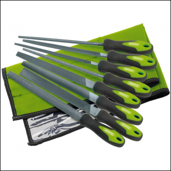 Draper 8106G/8 Soft Grip Engineers File and Rasp Set, 200mm, Green (8 Piece) - Code: 04461 - Pack Qty 1