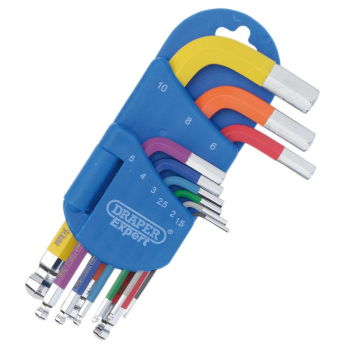 Draper SCBHKS/9 Draper Expert Metric Short Arm Ball End Hex Key Set, Colour Coded (9 Piece) - Code: 04912 - Pack Qty 1