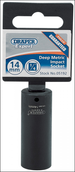 Draper 406D-MM Draper Expert HI-TORQ® 6 Point Deep Impact Socket, 1/4 inch  Sq. Dr., 14mm - Code: 05192 - Pack Qty 1