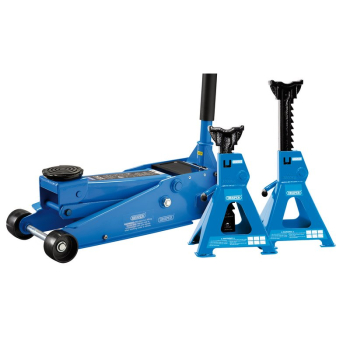 Draper TJ3HD/C-AS300R Trolley Jack and Axle Stand Kit (3 Tonne) - Code: 07290 - Pack Qty 1