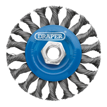 Draper WBW2 Steel Twist-Knot Flat Wire Wheel Brush, 100mm, M14 - Code: 08055 - Pack Qty 1