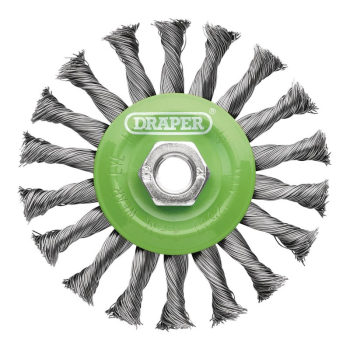 Draper WBW5 Stainless-Steel Twist-Knot Flat Wire Wheel Brush, 115mm, M14 - Code: 08061 - Pack Qty 1