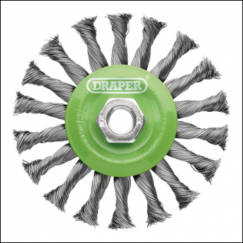 Draper WBW5 Stainless-Steel Twist-Knot Flat Wire Wheel Brush, 115mm, M14 - Code: 08061 - Pack Qty 1