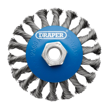 Draper WBW6 Steel Bevelled Twist-Knot Wire Wheel Brush, 100mm, M14 - Code: 08062 - Pack Qty 1