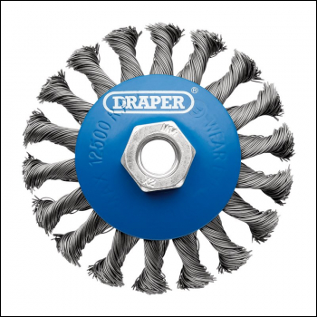Draper WBW6 Steel Bevelled Twist-Knot Wire Wheel Brush, 100mm, M14 - Code: 08062 - Pack Qty 1
