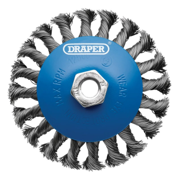 Draper WBW7 Steel Bevelled Twist-Knot Wire Wheel Brush, 115mm, M14 - Code: 08063 - Pack Qty 1