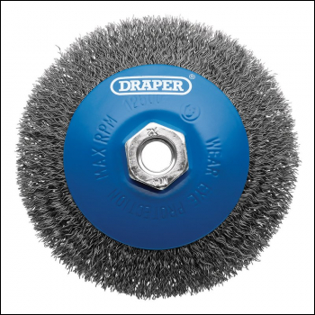 Draper WBW1 Steel Bevelled Crimped Wire Wheel Brush, 115mm, M14 - Code: 08065 - Pack Qty 1