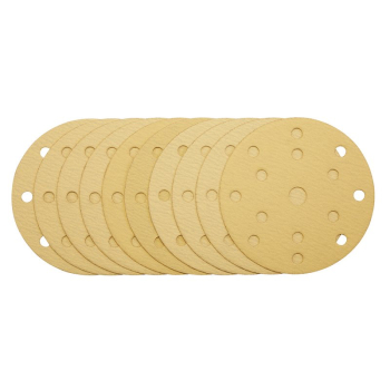 Draper SDHLG150 Gold Sanding Discs with Hook & Loop, 150mm, 120 Grit, 15 Dust Extraction Holes (Pack of 10) - Code: 08473 - Pack Qty 1