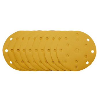 Draper SDHLG150 Gold Sanding Discs with Hook & Loop, 150mm, 320 Grit, 15 Dust Extraction Holes (Pack of 10) - Code: 08477 - Pack Qty 1