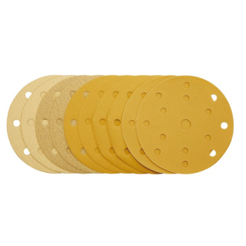 Draper SDHLG150 Gold Sanding Discs with Hook & Loop, 150mm, Assorted Grit - 120G, 180G, 240G, 320G, 400G, 15 Dust Extraction Holes (Pack of 10) - Code: 08480 - Pack Qty 1