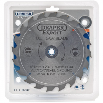 Draper CSB184P Expert TCT Saw Blade, 184 x 30mm, 20T - Code: 09471 - Pack Qty 1