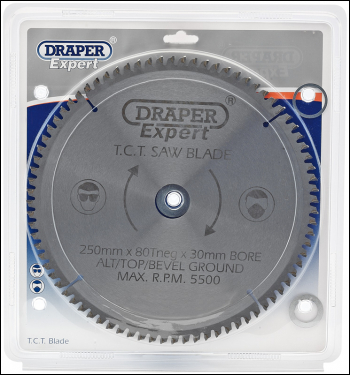 Draper CSB250P Expert TCT Saw Blade Neg, 250 x 30mm, 80T - Code: 09490 - Pack Qty 1