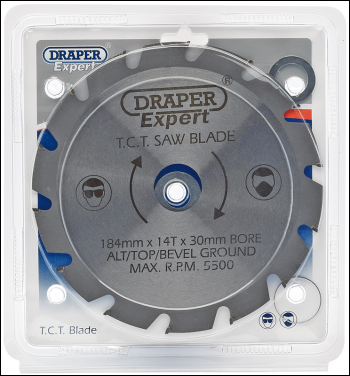 Draper CSB184NAP Expert TCT Saw Blade - Nail Cutting, 184 x 30mm, 14T - Code: 09497 - Pack Qty 1