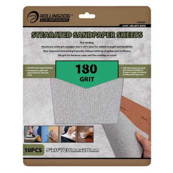 Draper 90129 ROLLINGDOG Stearated Sanding Sheets, 230 x 280mm, 180 Grit (Pack of 10) - Code: 09654 - Pack Qty 1