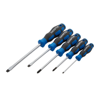 Draper 865/5 Soft Grip Screwdriver Set, 3 x Plain Slot, 2 x PZ TYPE (5 Piece) - Code: 09783 - Pack Qty 8