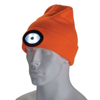 Draper BT-O Beanie Hat with Rechargeable Torch, One Size, 1W, 100 Lumens, High-vis Orange <br><br> - Code: 10015 - Pack Qty 1
