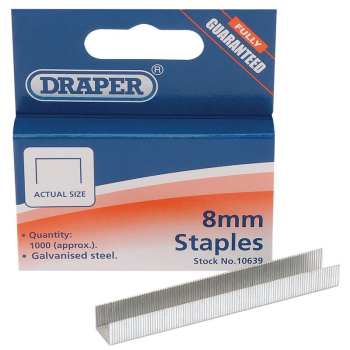 Draper 8HT 8MM STAPLES-(BOX OF 1000) HT - Code: 10639 - Pack Qty 1