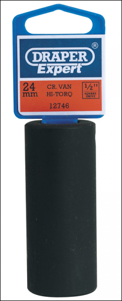 Draper 410D-MM Draper Expert HI-TORQ® Deep Impact Socket, 1/2 inch  Sq. Dr., 24mm - Code: 12746 - Pack Qty 1