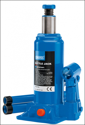 Draper BJ4-B Hydraulic Bottle Jack, 4 Tonne - Code: 13066 - Pack Qty 1