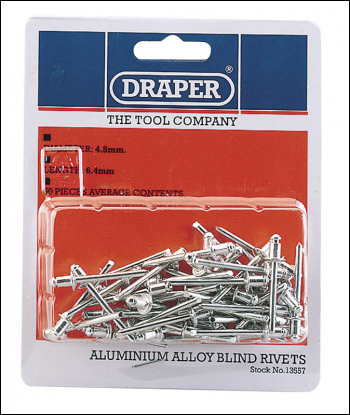 Draper RIV Blind Rivets, 4.8 x 6.4mm (50 Piece) - Code: 13557 - Pack Qty 1