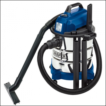 Draper WDV20ASS 230V Wet and Dry Vacuum Cleaner with Stainless Steel Tank, 20L, 1250W - Code: 13785 - Pack Qty 1