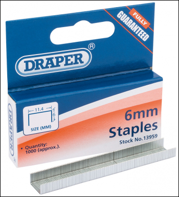 Draper 1006 Steel Staples, 6 x 11.3mm (Pack of 1000) - Code: 13959 - Pack Qty 1