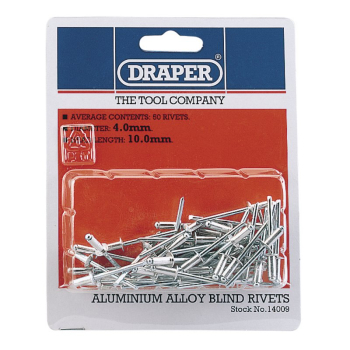 Draper RIV Blind Rivets, 4 x 10mm (50 Piece) - Code: 14009 - Pack Qty 1