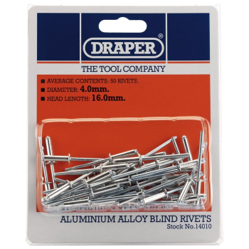 Draper RIV Blind Rivets, 4 x 15.8mm (50 Piece) - Code: 14010 - Pack Qty 1