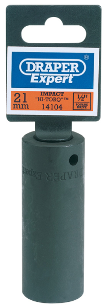 Draper 410D-MM Draper HI-TORQ® Deep Impact Socket, 1/2 inch  Sq. Dr., 21mm - Code: 14104 - Pack Qty 1
