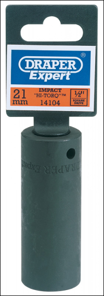 Draper 410D-MM Draper Expert HI-TORQ® Deep Impact Socket, 1/2 inch  Sq. Dr., 21mm - Code: 14104 - Pack Qty 1